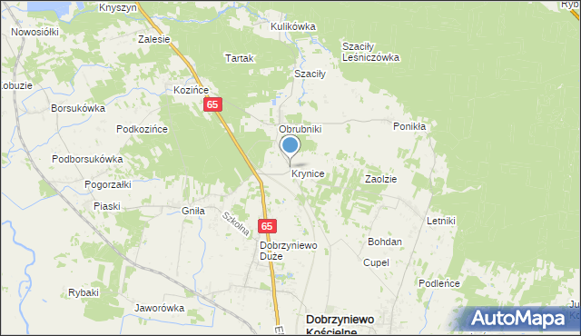 mapa Krynice, Krynice gmina Dobrzyniewo Duże na mapie Targeo